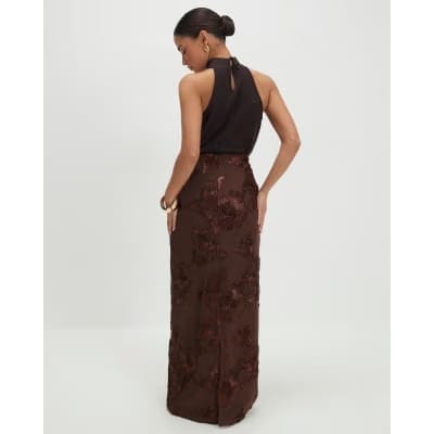 Petite Brown Cornelli Maxi Skirt