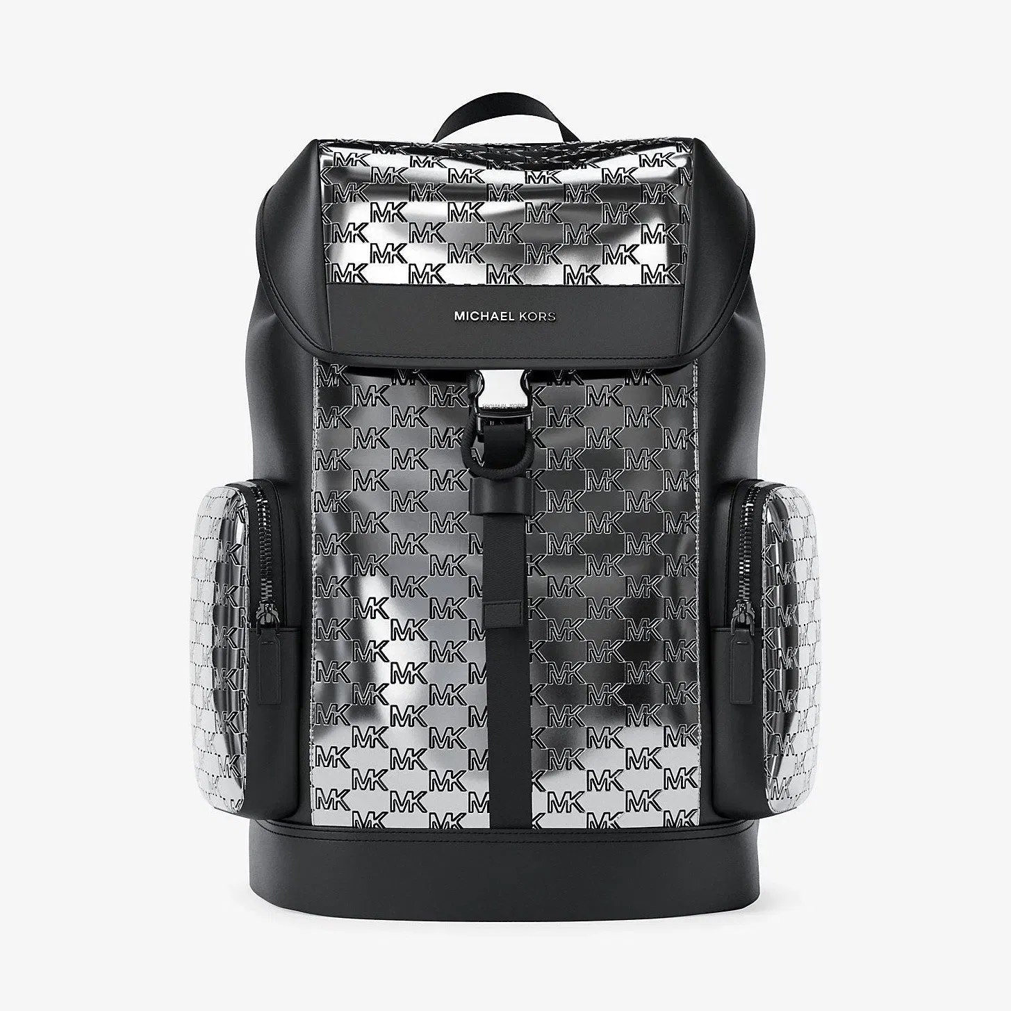 Michael Kors Cooper Medium Metallic Logo Debossed Backpack Silver