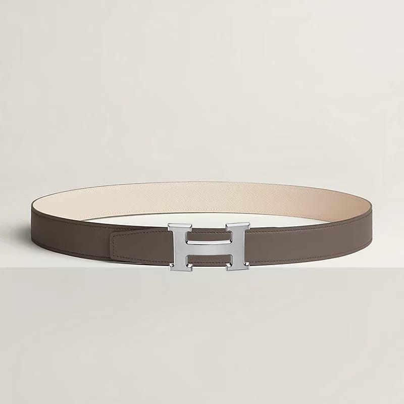 H Striee belt buckle & Reversible leather strap 32 mm