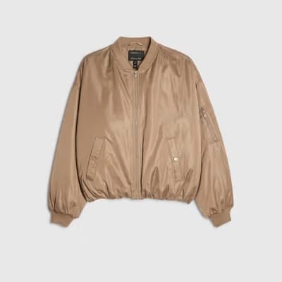 Brown Oversized Bubble Hem Bomber Jacket