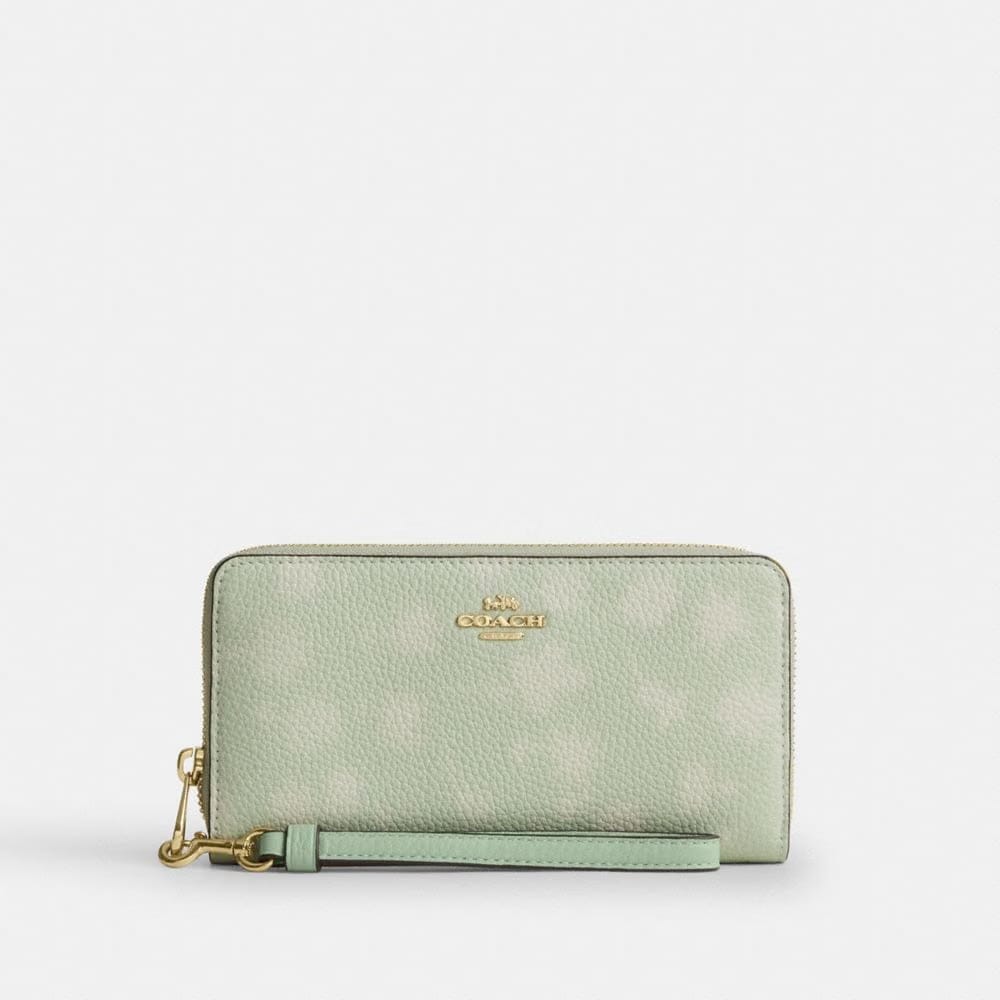 Coach Long Zip Around Wallet With Floral Print Gold Pale Green
