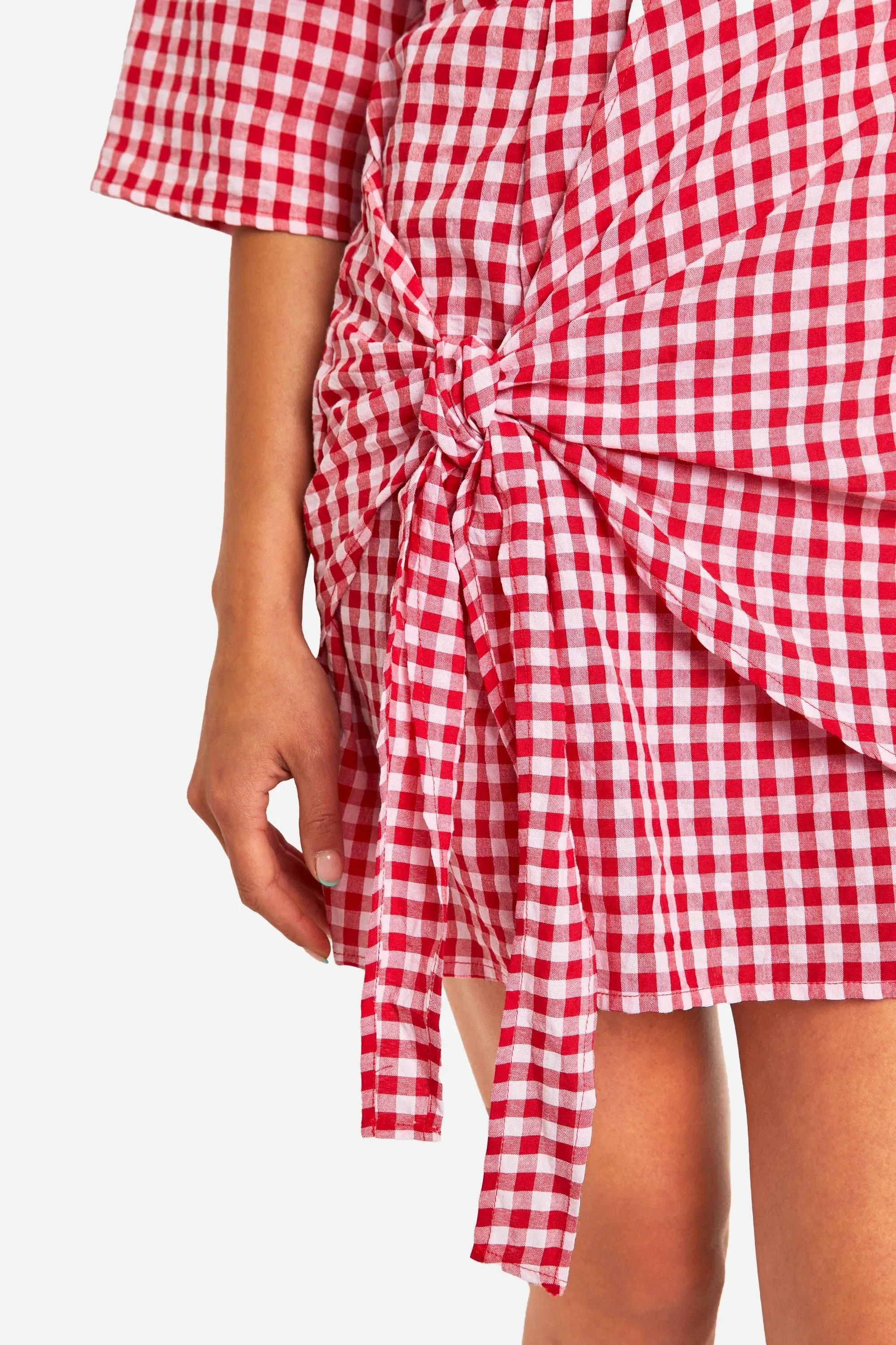 Textured Gingham Wrap Dress