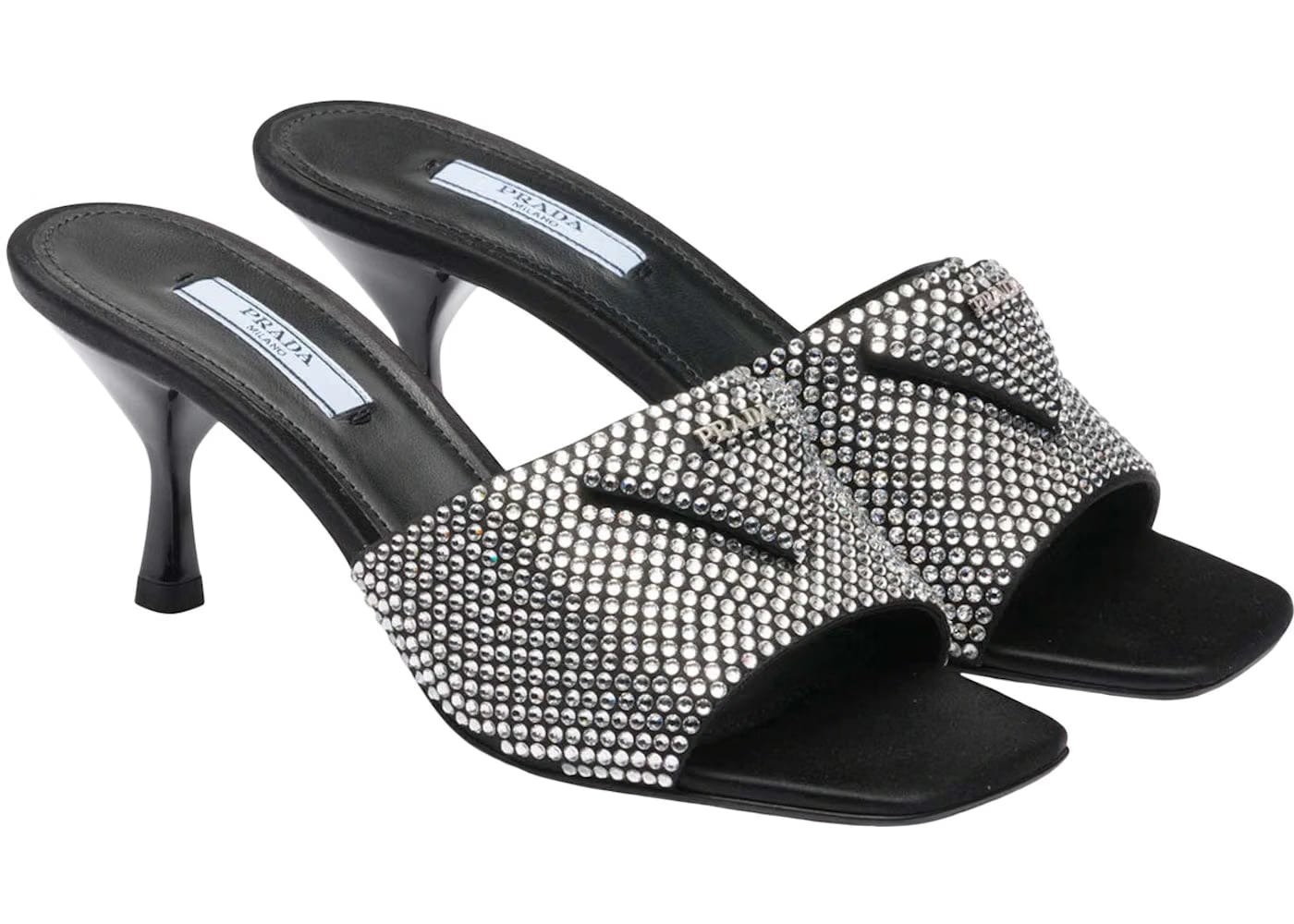 Prada 65Mm Crystal Heeled Sandals Black Satin