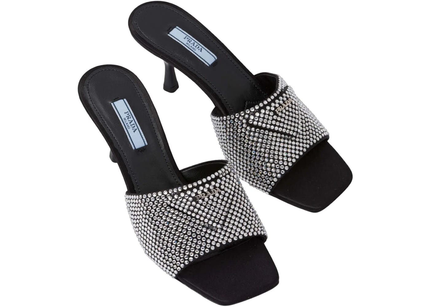 Prada 65Mm Crystal Heeled Sandals Black Satin