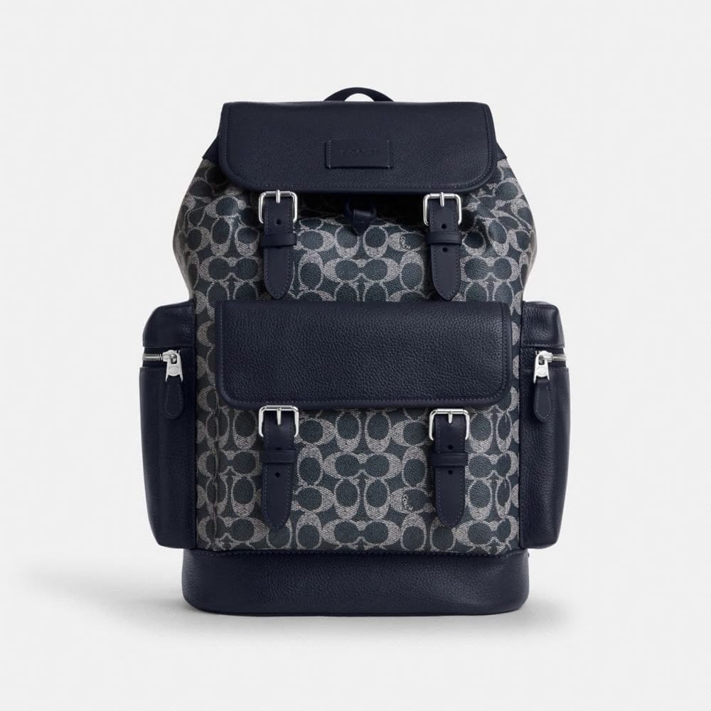 Coach Sprint Backpack In Colorblock Signature Canvas Silver Denim Chalk