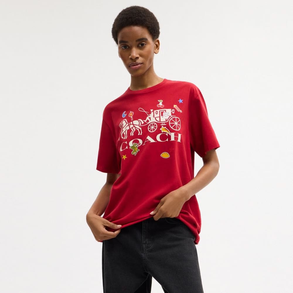 Horse And Carriage Sticker T-Shirt In Organic Cotton