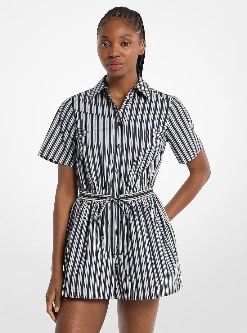 Michael Kors Striped Cotton Poplin Romper MIDNIGHTBLUE