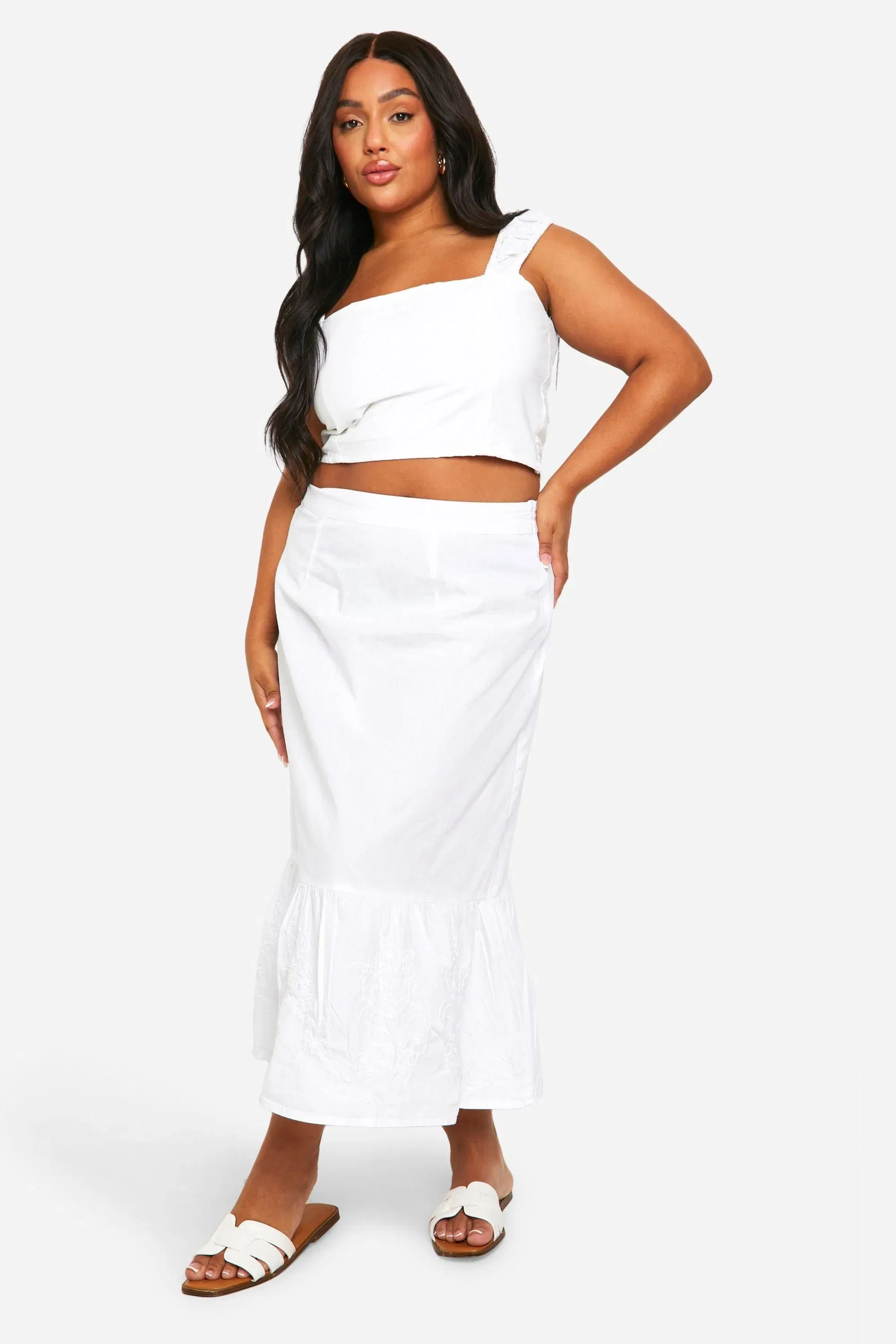 Plus Woven Embroidery Midaxi Skirt