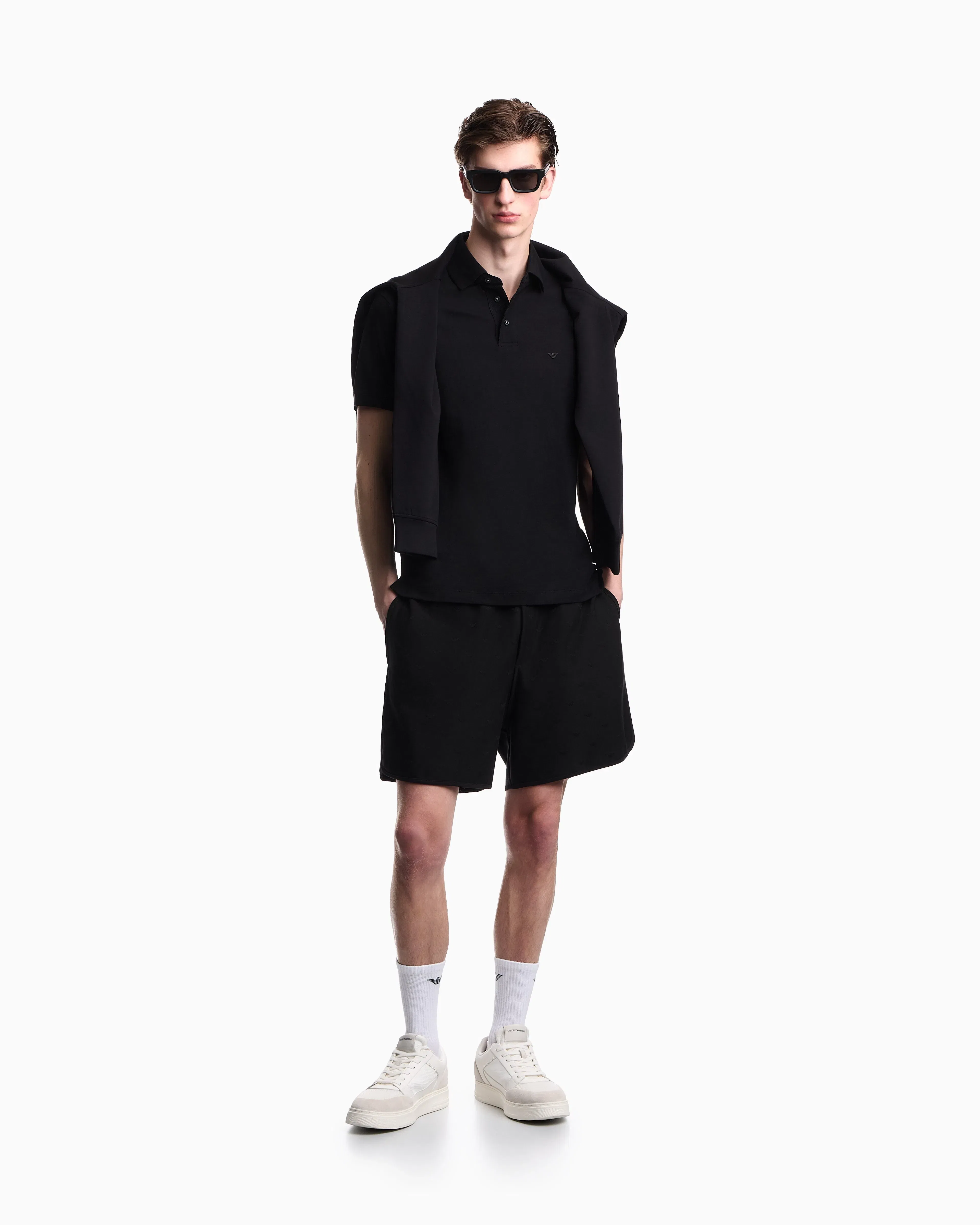 Emporio Armani Shorts in all-over micro eagle jacquard jersey