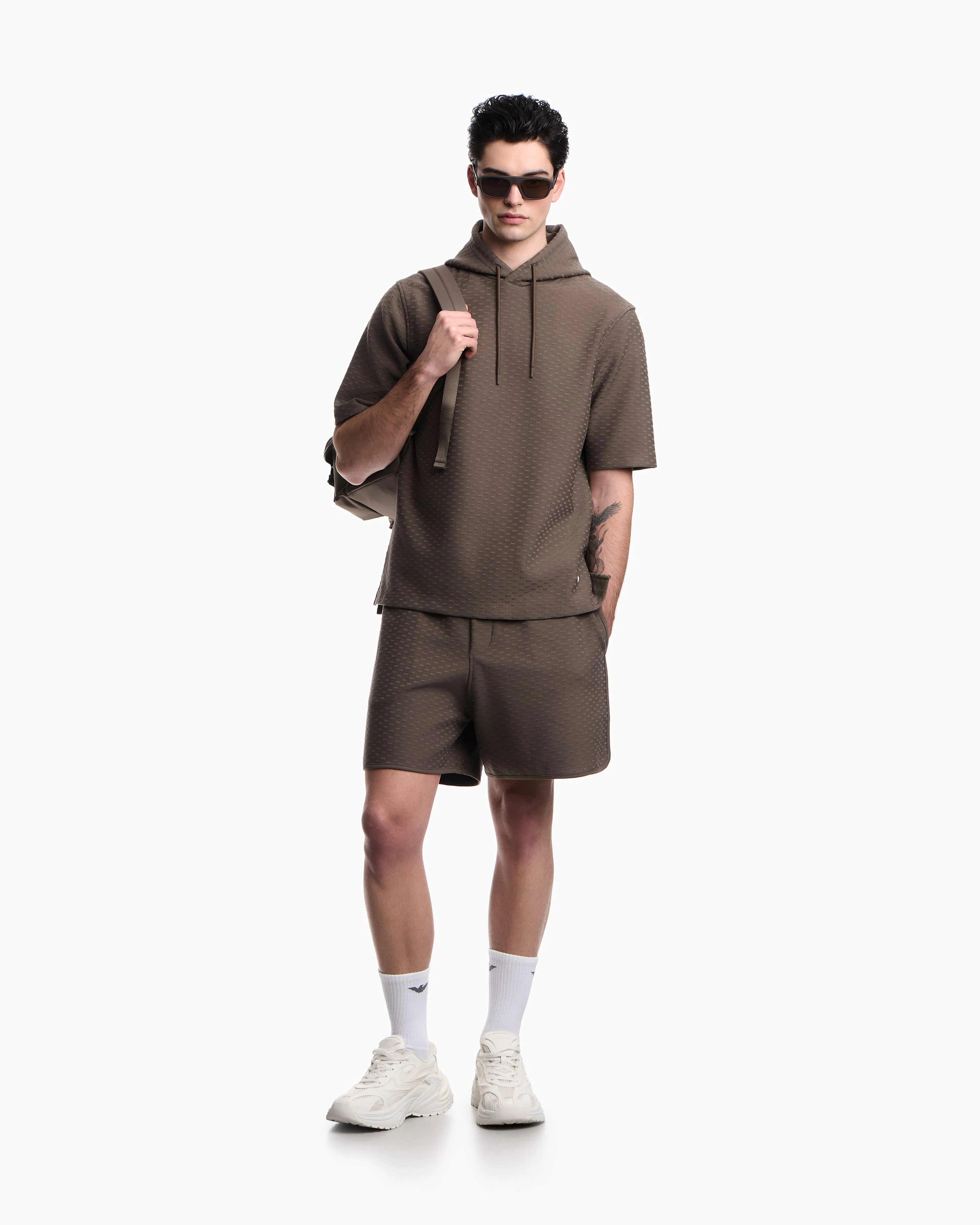Emporio Armani Shorts in all-over micro eagle jacquard jersey