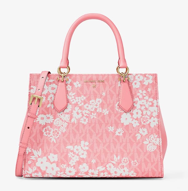 Michael Kors Marilyn Medium Printed Signature Logo Satchel Carnation