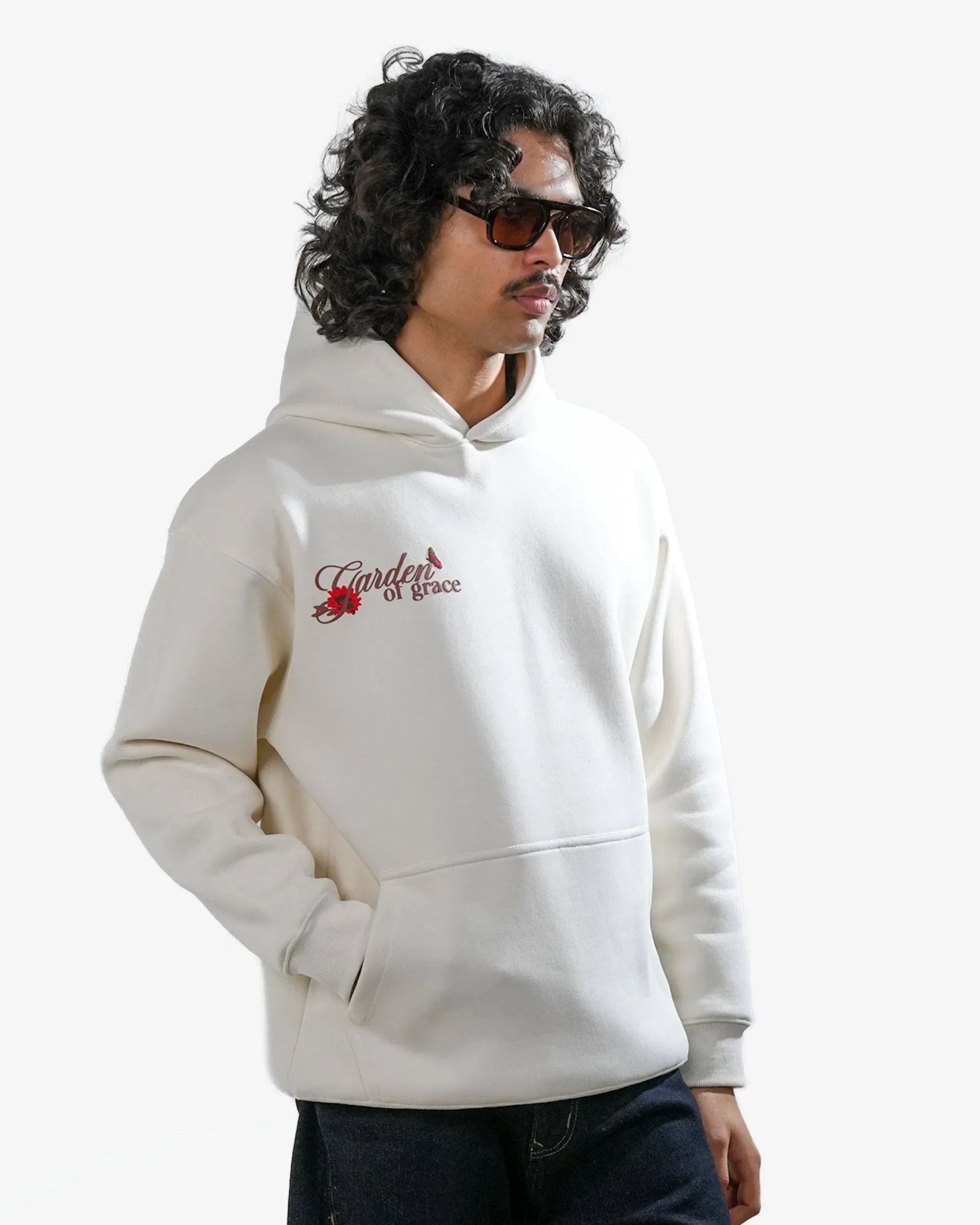Graceful Might Hoodie - Off White Oversized Printed Hoodie