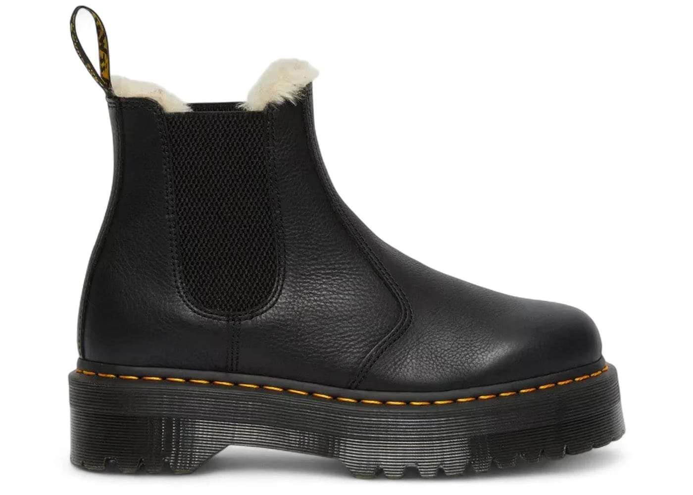 Dr. Martens 2976 Quad Faux Fur Lined Pisa Leather Platform Chelsea Boot Black