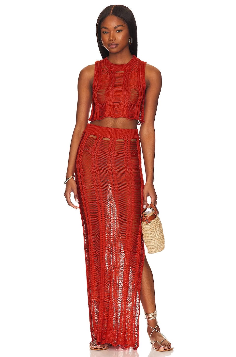 superdown Tayla Maxi Skirt Set in Burnt Orange