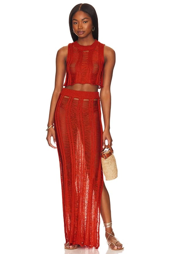 superdown Tayla Maxi Skirt Set in Burnt Orange