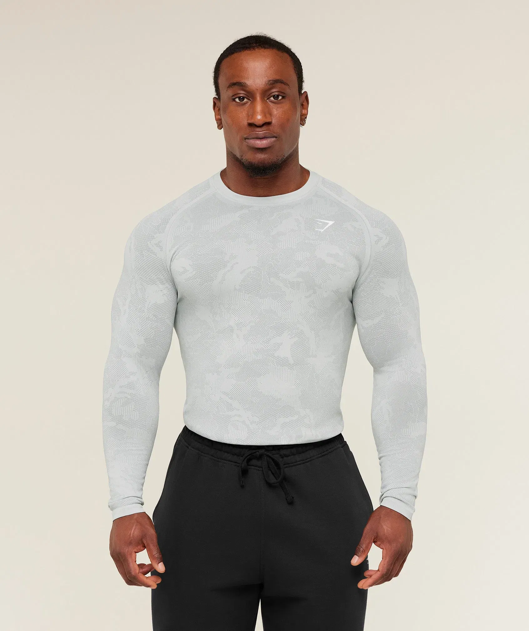 Gymshark Geo Seamless Long Sleeve T-Shirt - Light Grey/Smokey Grey