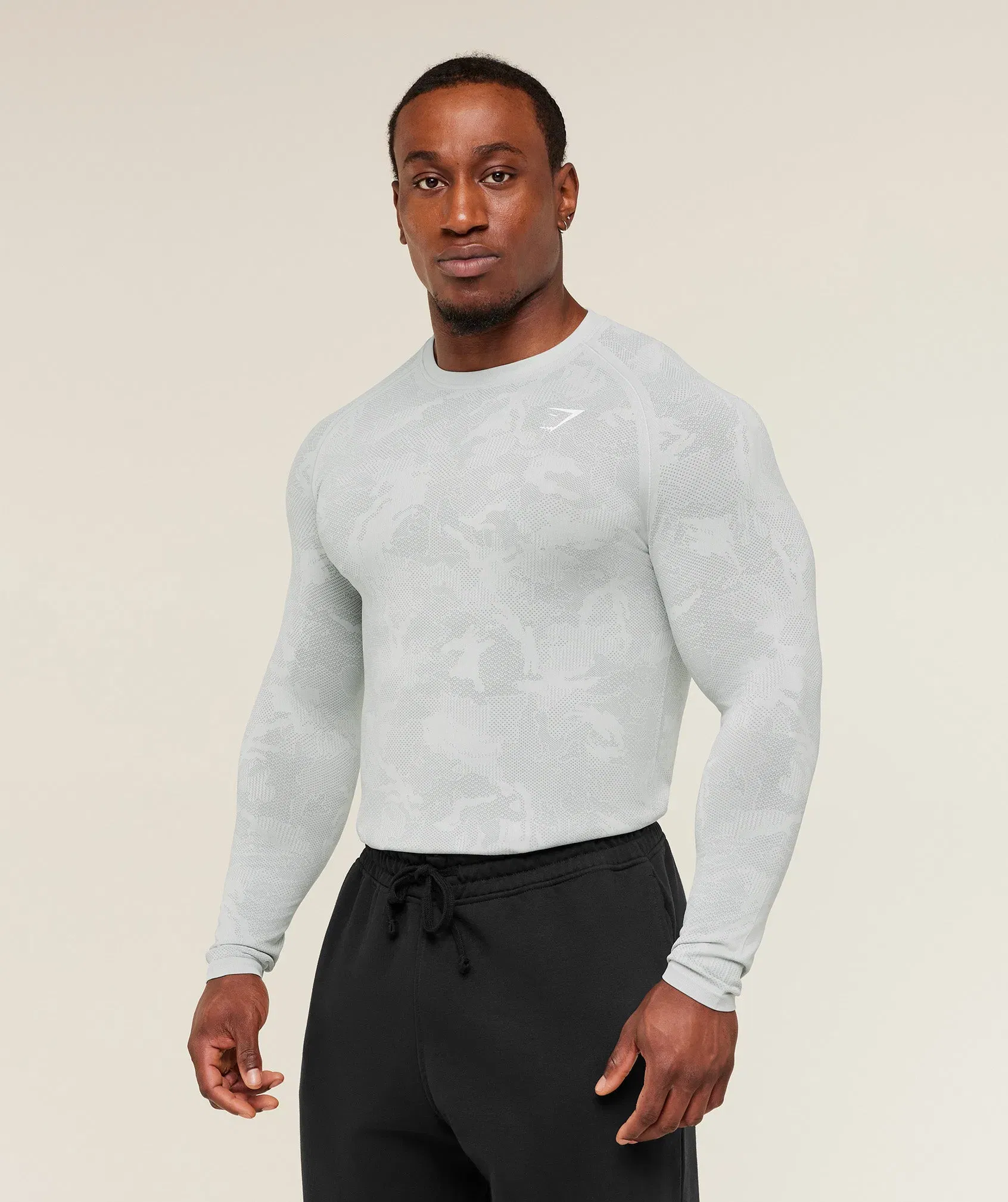 Gymshark Geo Seamless Long Sleeve T-Shirt - Light Grey/Smokey Grey