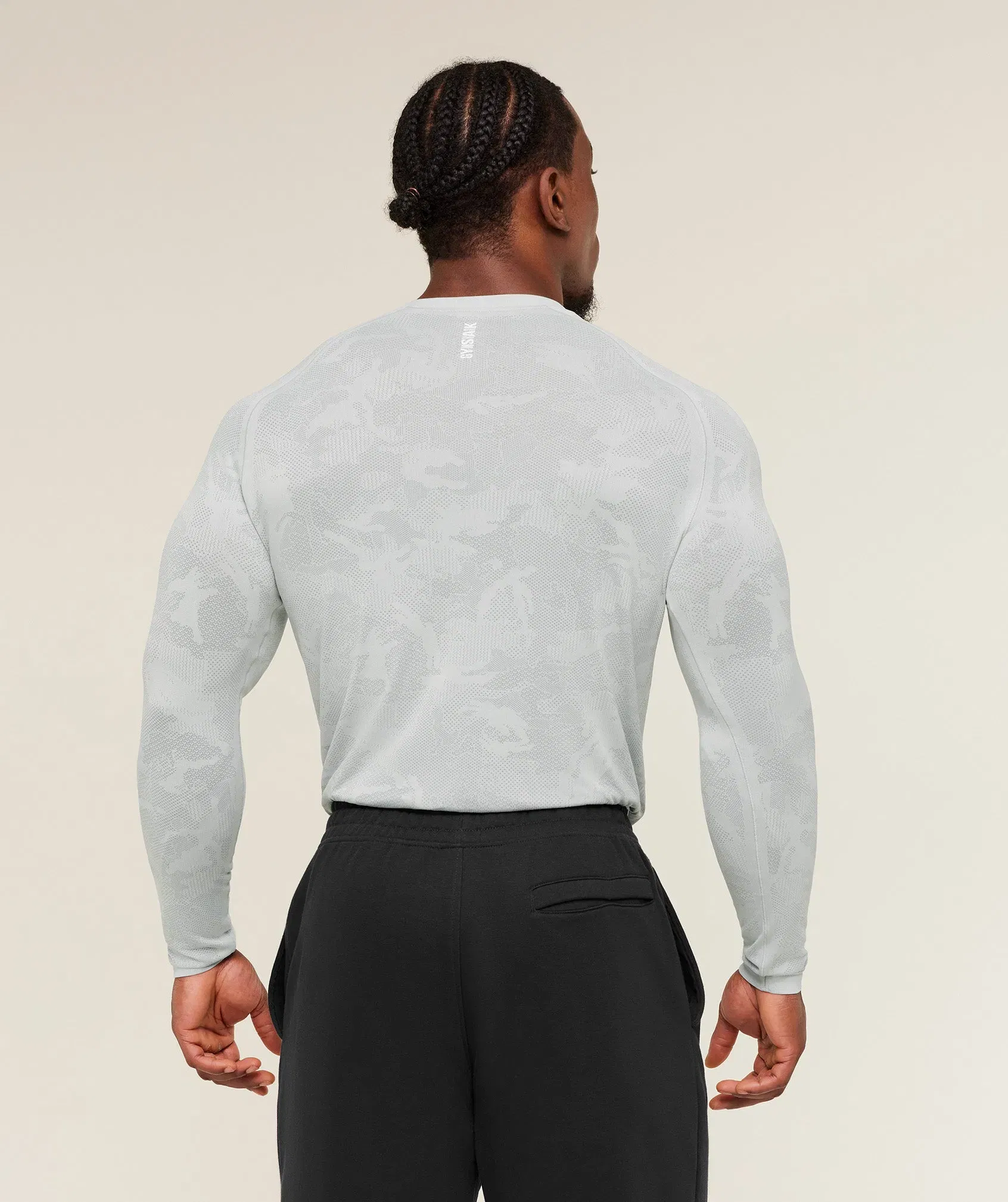 Gymshark Geo Seamless Long Sleeve T-Shirt - Light Grey/Smokey Grey