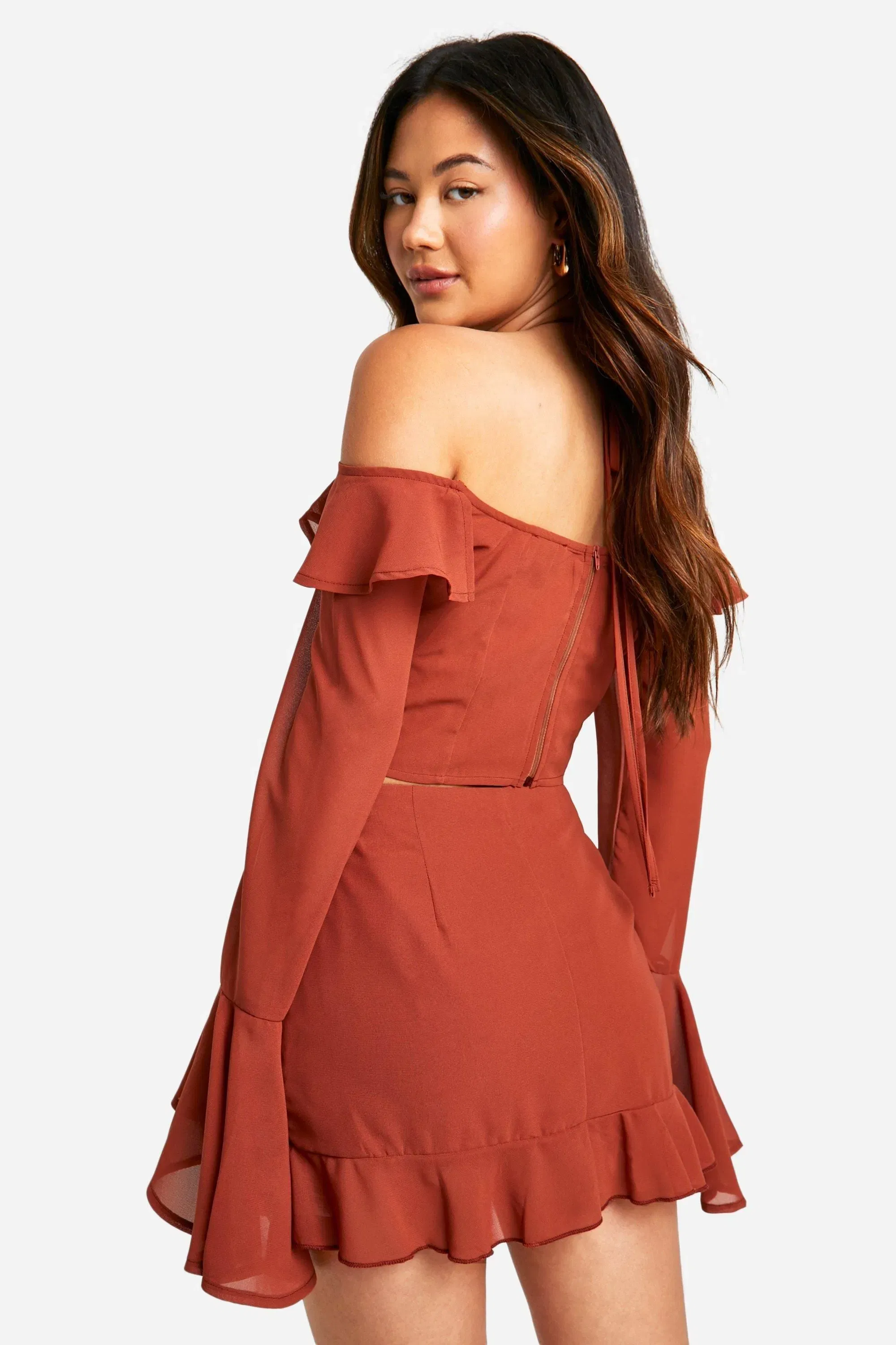 Chiffon Ruffle Front Mini Skirt