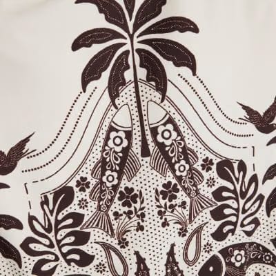 Cream One Shoulder Print Swimsuit