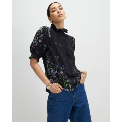 Black Floral Blouse