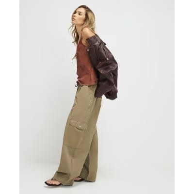Khaki Barrel Leg Cargo Trousers