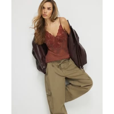 Khaki Barrel Leg Cargo Trousers