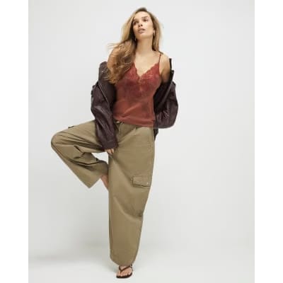 Khaki Barrel Leg Cargo Trousers