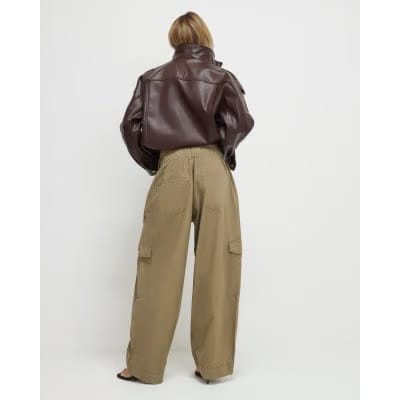 Khaki Barrel Leg Cargo Trousers