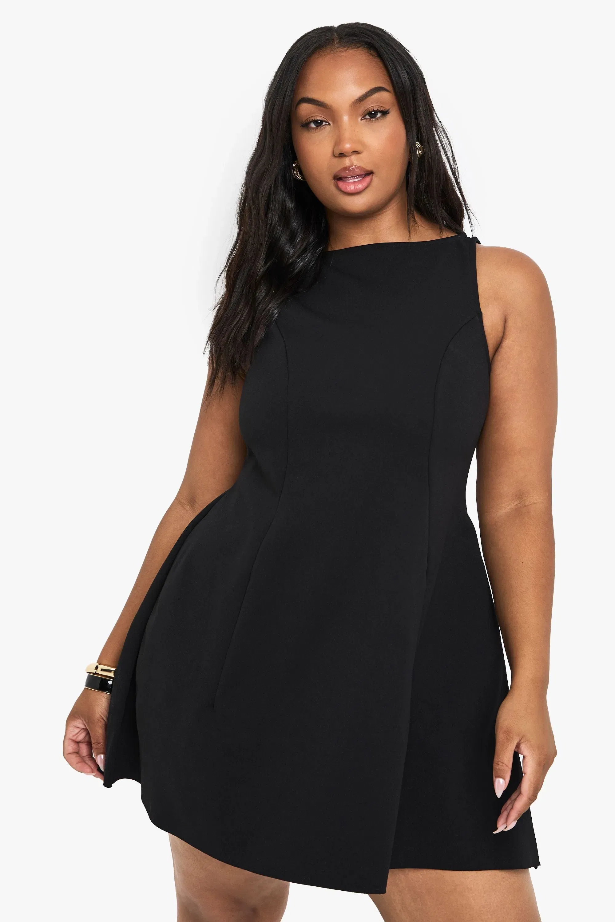 Plus Seam Detail Sleeveless Skater Dress