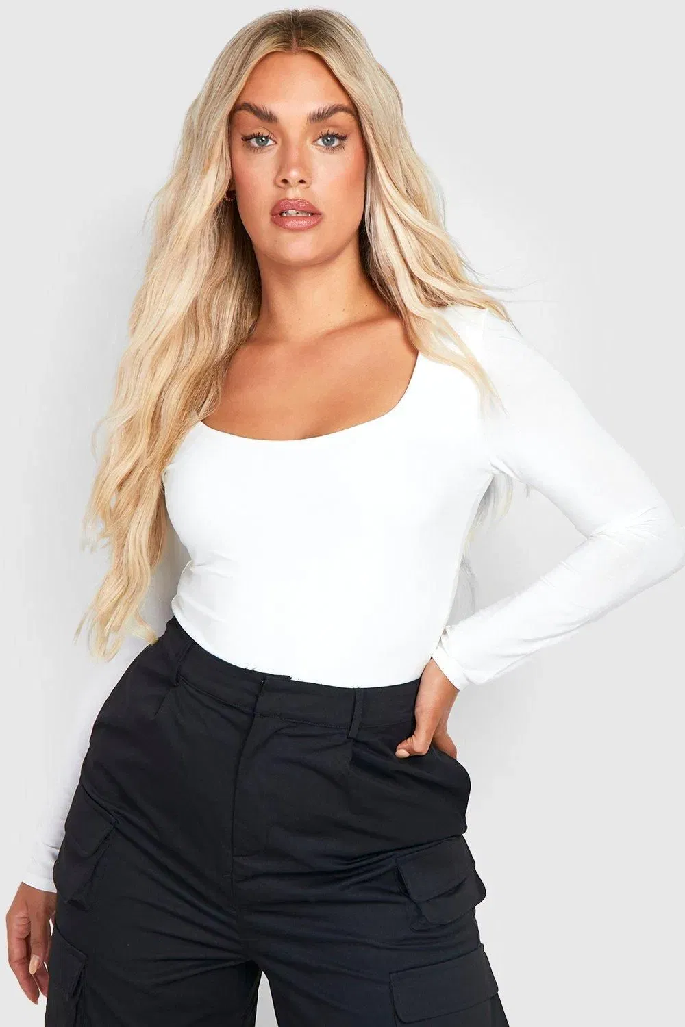 Plus Double Layer Slinky Scoop Neck Bodysuit