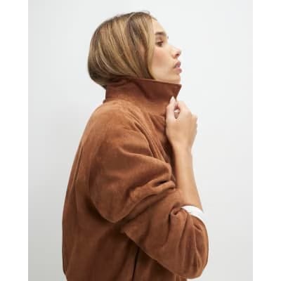 Tan Faux Suede Bubble Hem Bomber Jacket