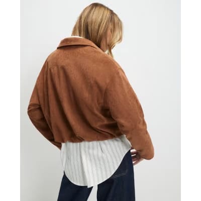 Tan Faux Suede Bubble Hem Bomber Jacket