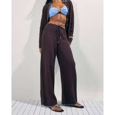 Brown Whipstitch Drawstring Trousers