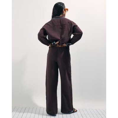 Brown Whipstitch Drawstring Trousers
