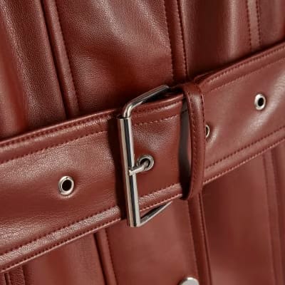 Red Faux Leather Belted Jacket
