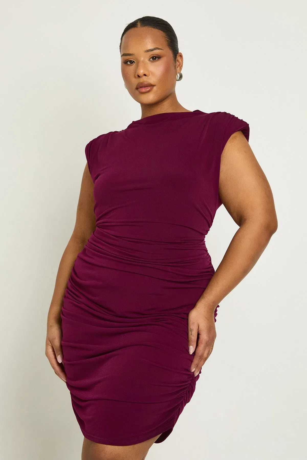 Plus Slinky Shoulder Pad Mini Dress