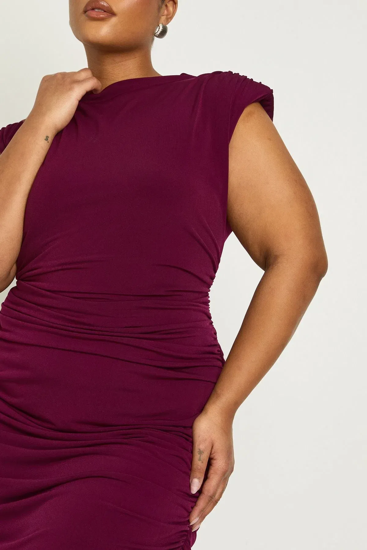 Plus Slinky Shoulder Pad Mini Dress