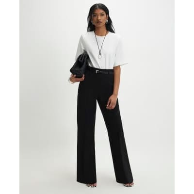 Black Belted Straight Leg Trousers