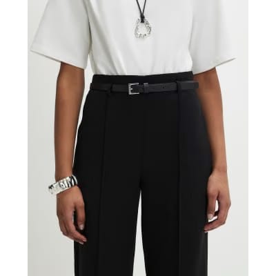 Black Belted Straight Leg Trousers
