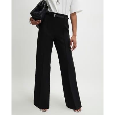Black Belted Straight Leg Trousers