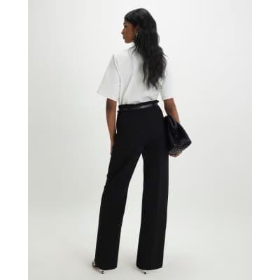 Black Belted Straight Leg Trousers