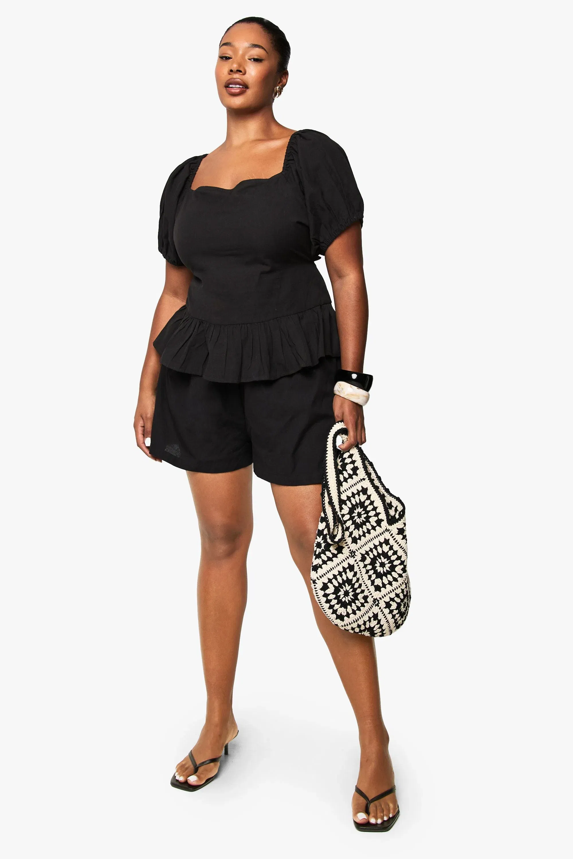 Plus Linen Puff Sleeve Smock Top