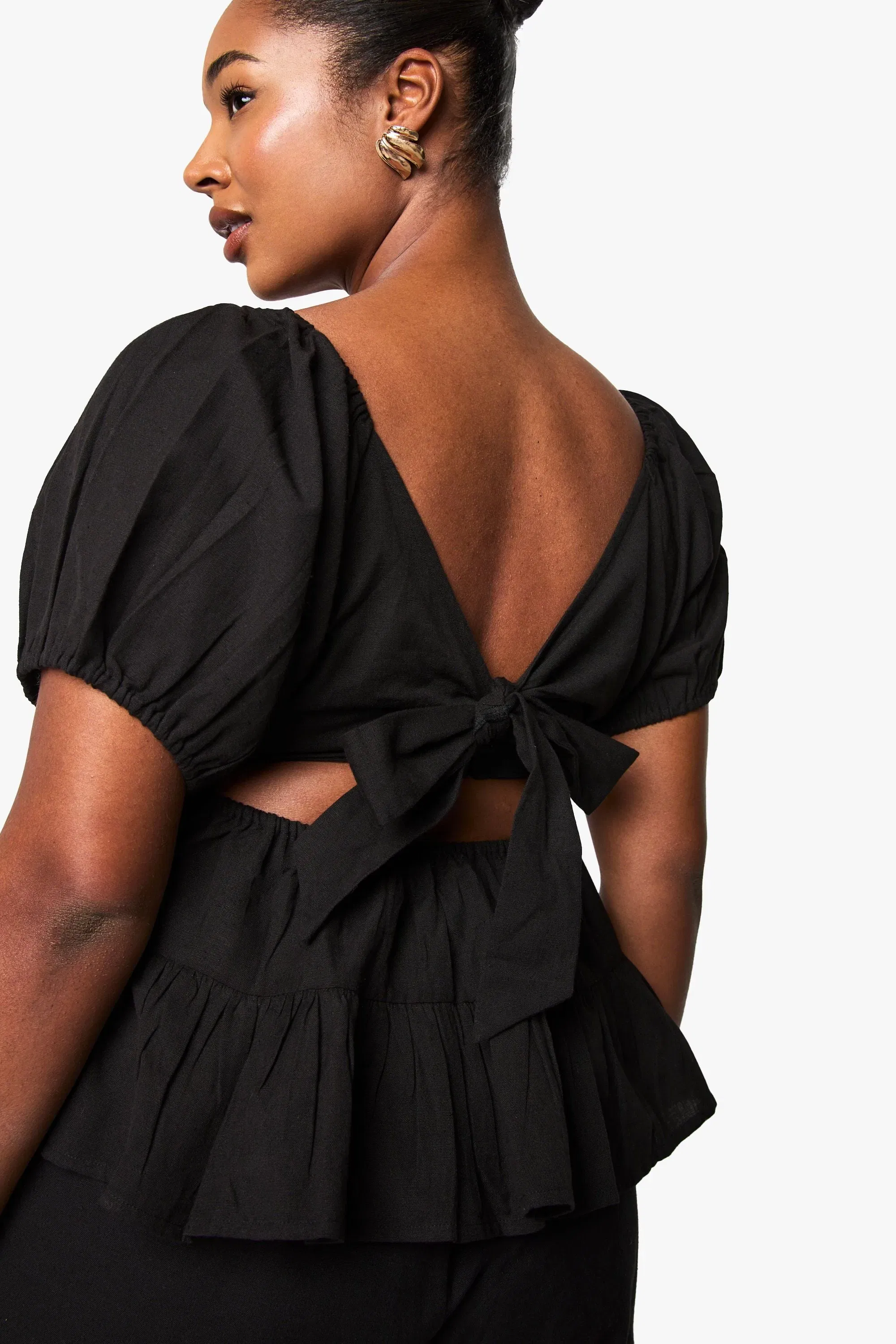 Plus Linen Puff Sleeve Smock Top