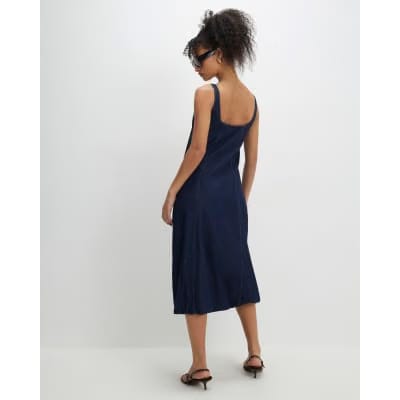 Blue Denim Bubble Hem Midi Dress