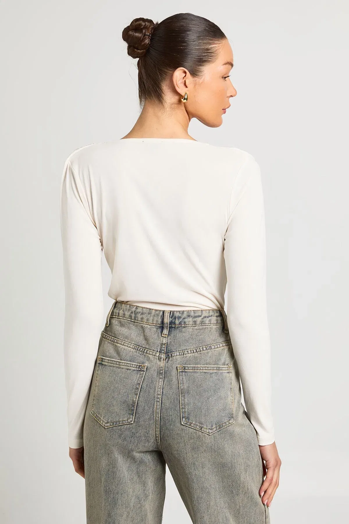 Cupro Cowl Neck Long Sleeve Crop Top