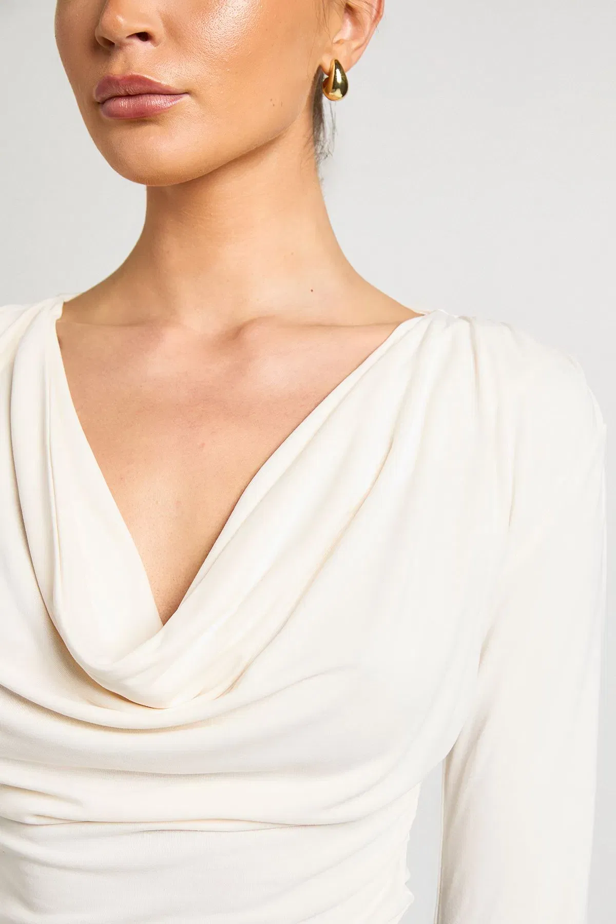 Cupro Cowl Neck Long Sleeve Crop Top
