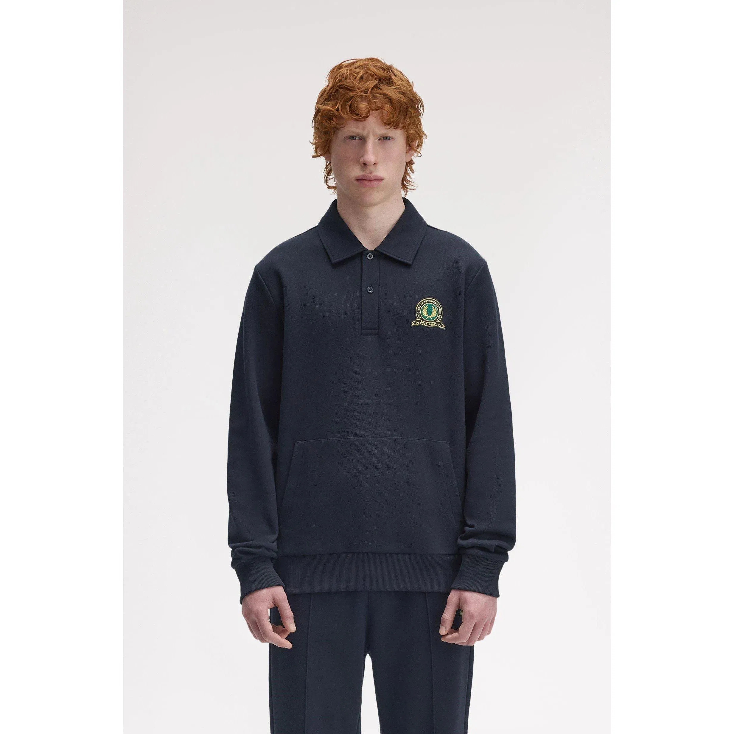 Badge Collar Ribbed Crew Sweatshirt
