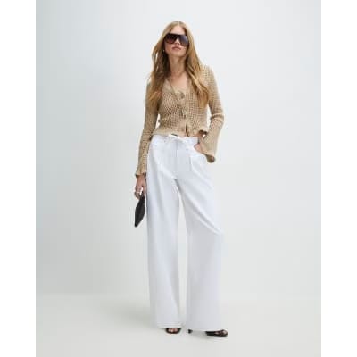 Beige Crochet Knitted Cardigan