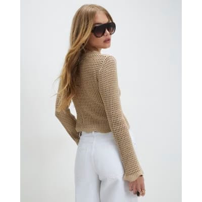 Beige Crochet Knitted Cardigan